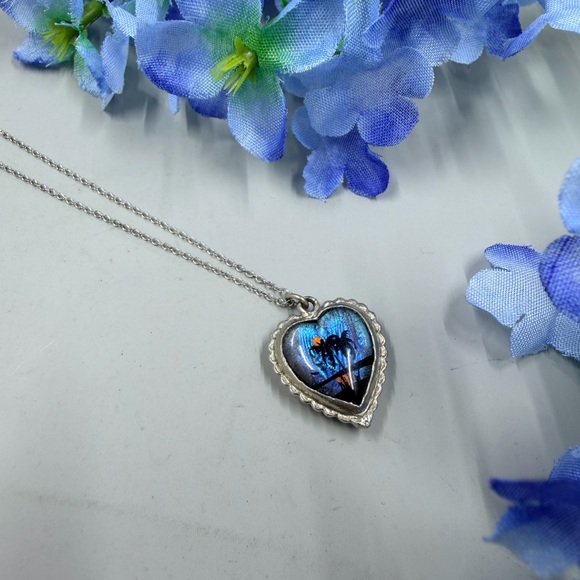 Jewelry - Sterling Silver Morpho Reversible Vintage Heart Pendant Necklace ULTRA UNIQUE